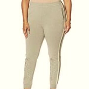 NWT DG2 BY DIANE GILMAN Downtime Floral Embroidered Striped Track Pants Joggers